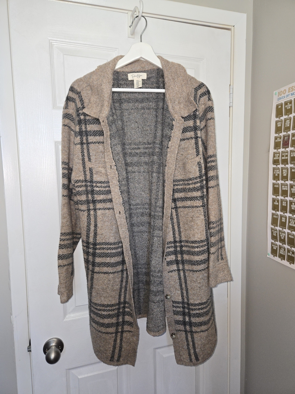 Jessica Simpson Taupe Plaid Open-Front Cardigan